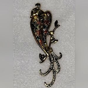 Vintage Goldtone Multicolor Bird Brooch
